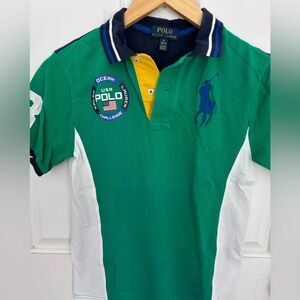 Boys 10-12 Polo by Ralph Lauren Navy Tee with Yellow Logo Trim